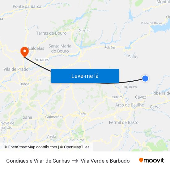 Gondiães e Vilar de Cunhas to Vila Verde e Barbudo map