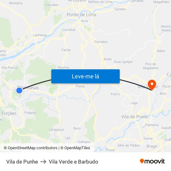 Vila de Punhe to Vila Verde e Barbudo map