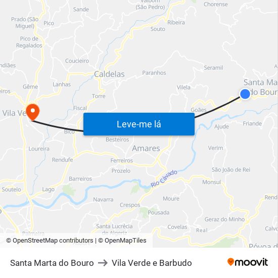Santa Marta do Bouro to Vila Verde e Barbudo map