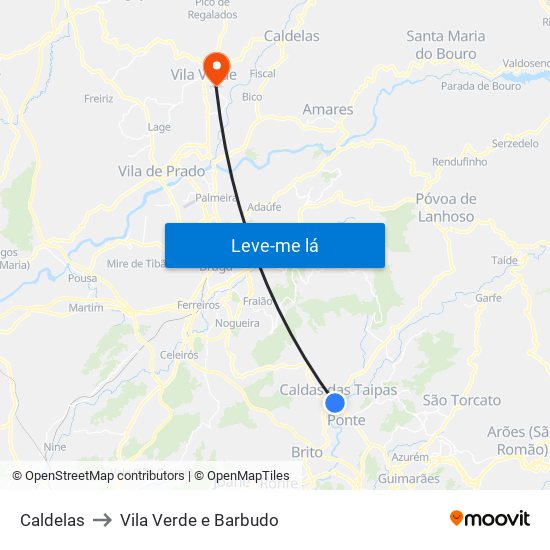 Caldelas to Vila Verde e Barbudo map