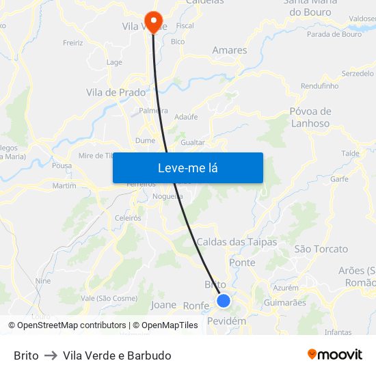 Brito to Vila Verde e Barbudo map