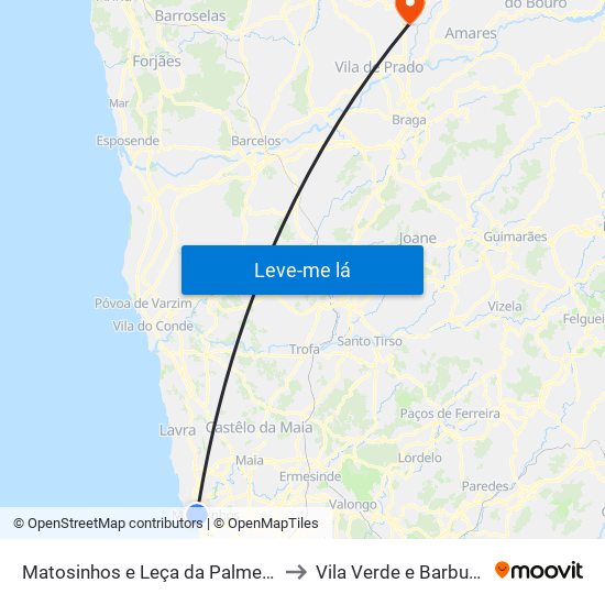 Matosinhos e Leça da Palmeira to Vila Verde e Barbudo map