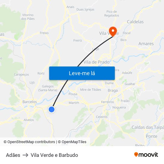 Adães to Vila Verde e Barbudo map