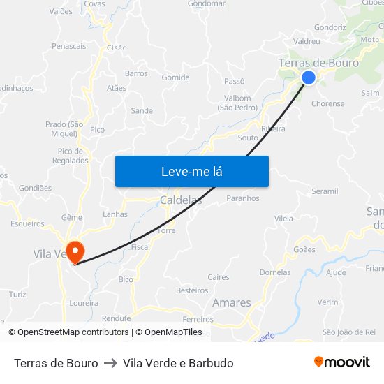 Terras de Bouro to Vila Verde e Barbudo map