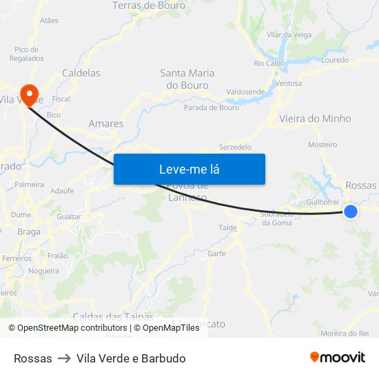 Rossas to Vila Verde e Barbudo map