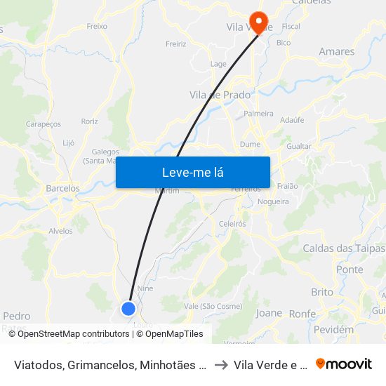 Viatodos, Grimancelos, Minhotães e Monte de Fralães to Vila Verde e Barbudo map