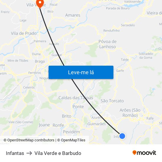 Infantas to Vila Verde e Barbudo map