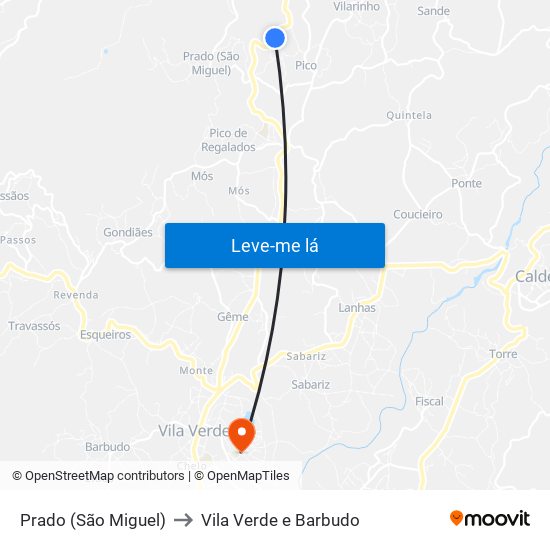 Prado (São Miguel) to Vila Verde e Barbudo map