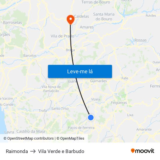 Raimonda to Vila Verde e Barbudo map