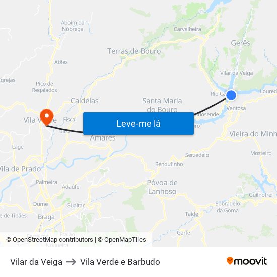 Vilar da Veiga to Vila Verde e Barbudo map