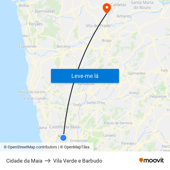 Cidade da Maia to Vila Verde e Barbudo map