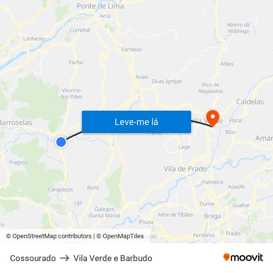 Cossourado to Vila Verde e Barbudo map