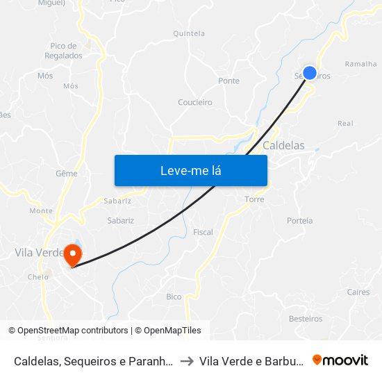 Caldelas, Sequeiros e Paranhos to Vila Verde e Barbudo map