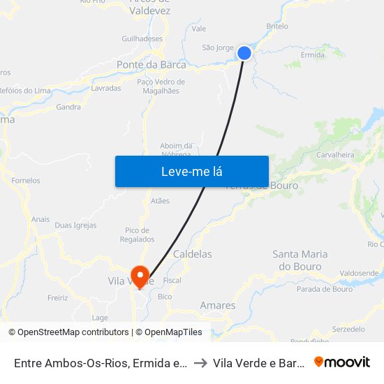 Entre Ambos-Os-Rios, Ermida e Germil to Vila Verde e Barbudo map