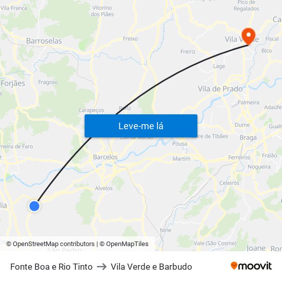 Fonte Boa e Rio Tinto to Vila Verde e Barbudo map