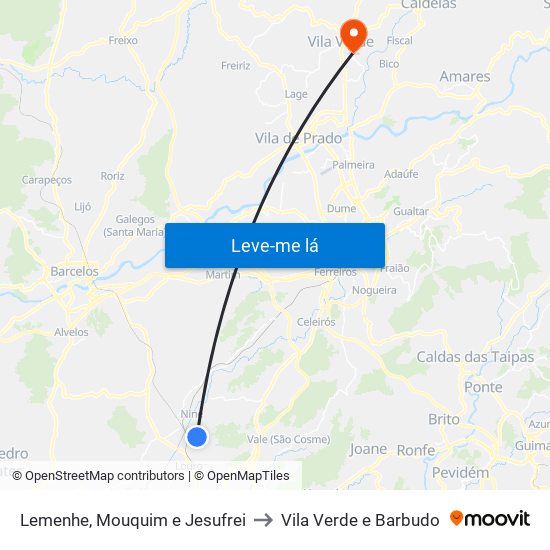 Lemenhe, Mouquim e Jesufrei to Vila Verde e Barbudo map