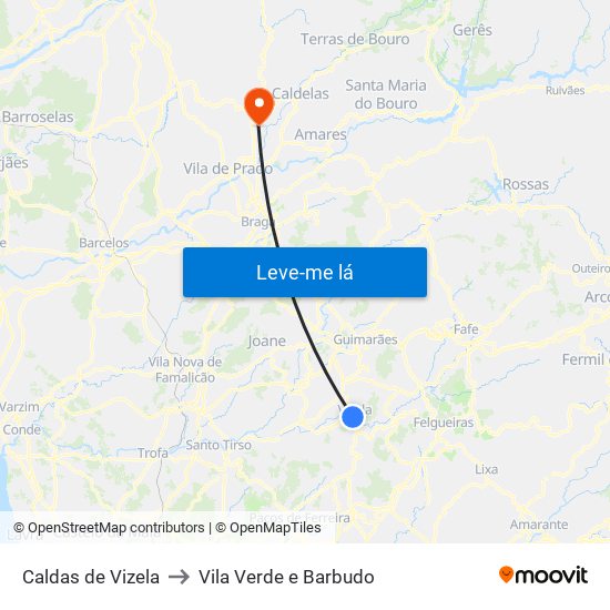 Caldas de Vizela to Vila Verde e Barbudo map