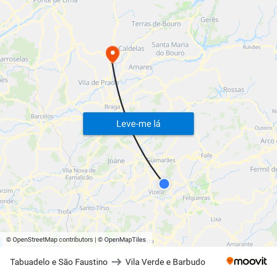 Tabuadelo e São Faustino to Vila Verde e Barbudo map