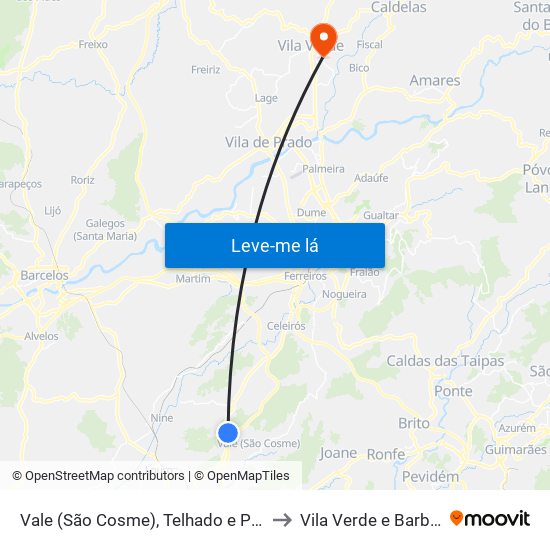 Vale (São Cosme), Telhado e Portela to Vila Verde e Barbudo map