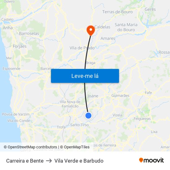 Carreira e Bente to Vila Verde e Barbudo map