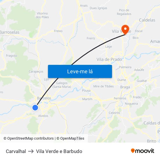 Carvalhal to Vila Verde e Barbudo map