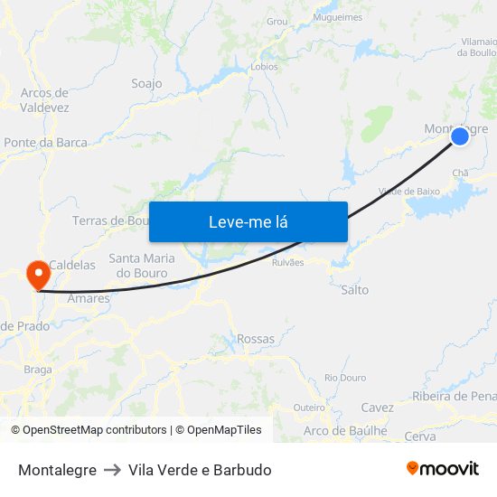 Montalegre to Vila Verde e Barbudo map
