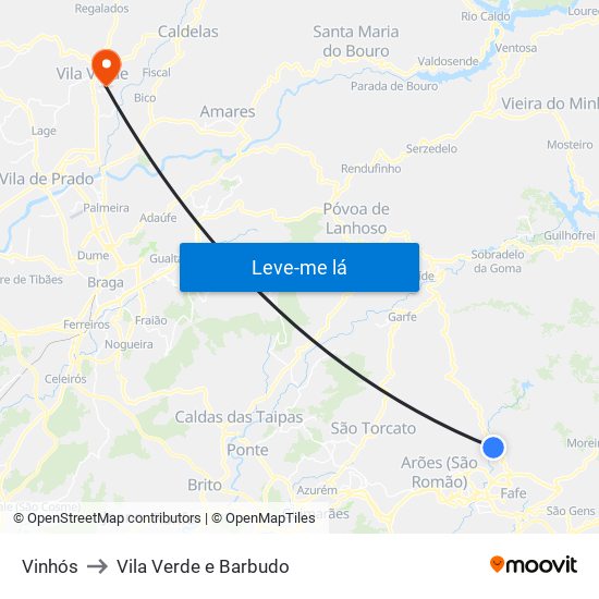 Vinhós to Vila Verde e Barbudo map