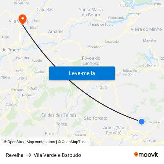 Revelhe to Vila Verde e Barbudo map