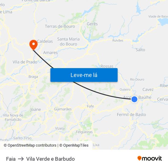 Faia to Vila Verde e Barbudo map