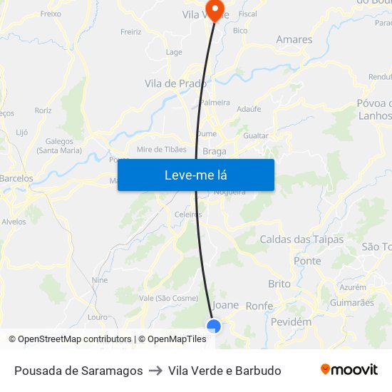 Pousada de Saramagos to Vila Verde e Barbudo map