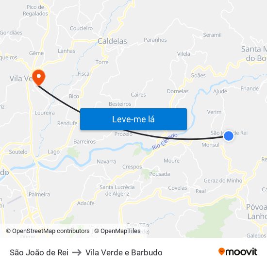 São João de Rei to Vila Verde e Barbudo map