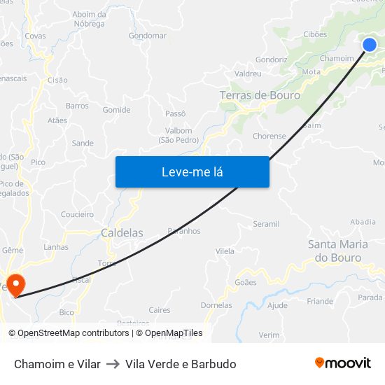 Chamoim e Vilar to Vila Verde e Barbudo map