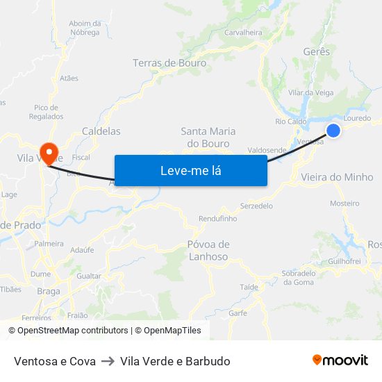 Ventosa e Cova to Vila Verde e Barbudo map