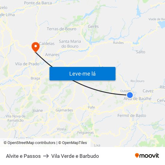 Alvite e Passos to Vila Verde e Barbudo map