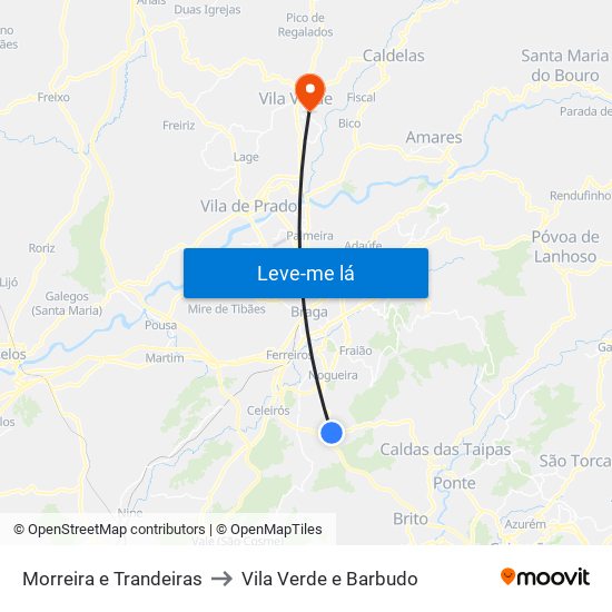 Morreira e Trandeiras to Vila Verde e Barbudo map