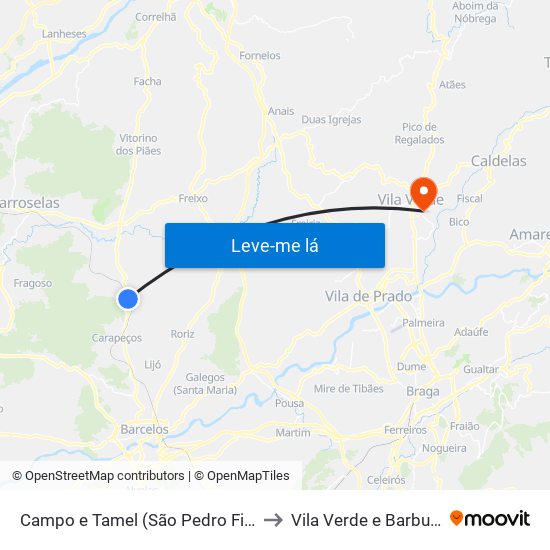 Campo e Tamel (São Pedro Fins) to Vila Verde e Barbudo map