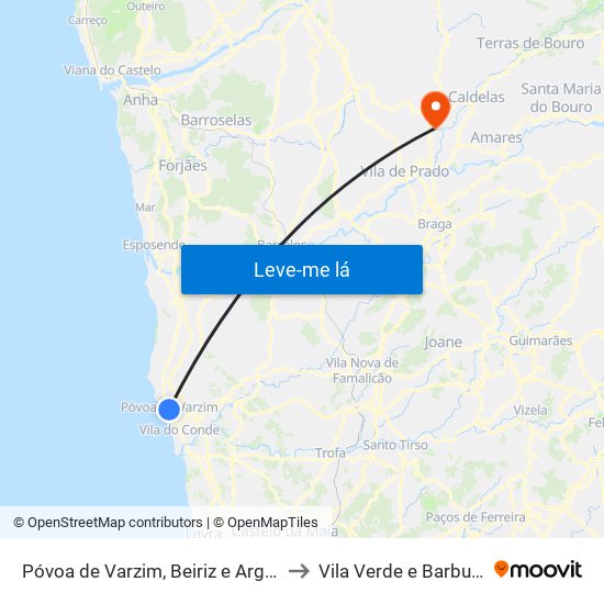 Póvoa de Varzim, Beiriz e Argivai to Vila Verde e Barbudo map