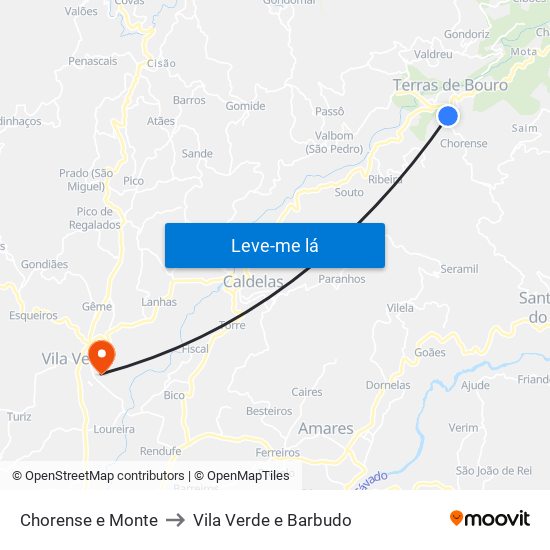 Chorense e Monte to Vila Verde e Barbudo map