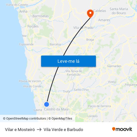 Vilar e Mosteiró to Vila Verde e Barbudo map