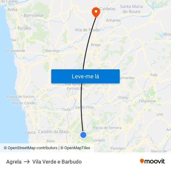 Agrela to Vila Verde e Barbudo map