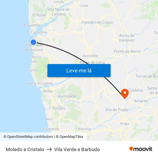 Moledo e Cristelo to Vila Verde e Barbudo map