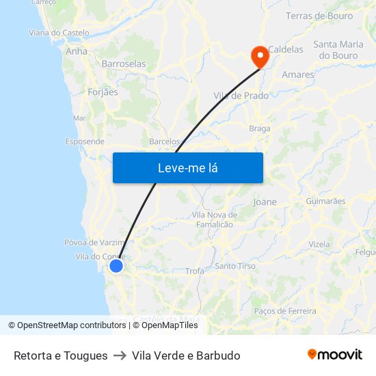 Retorta e Tougues to Vila Verde e Barbudo map