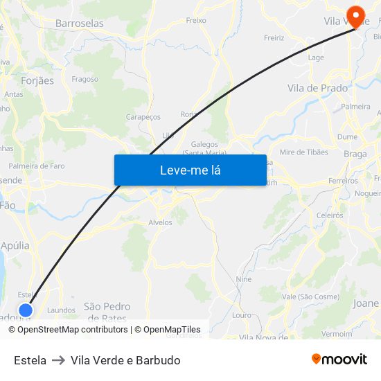 Estela to Vila Verde e Barbudo map