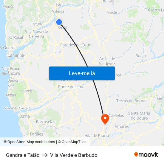 Gandra e Taião to Vila Verde e Barbudo map