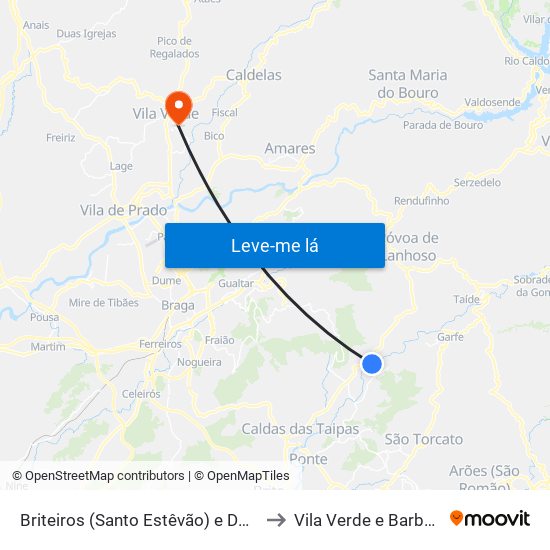 Briteiros (Santo Estêvão) e Donim to Vila Verde e Barbudo map