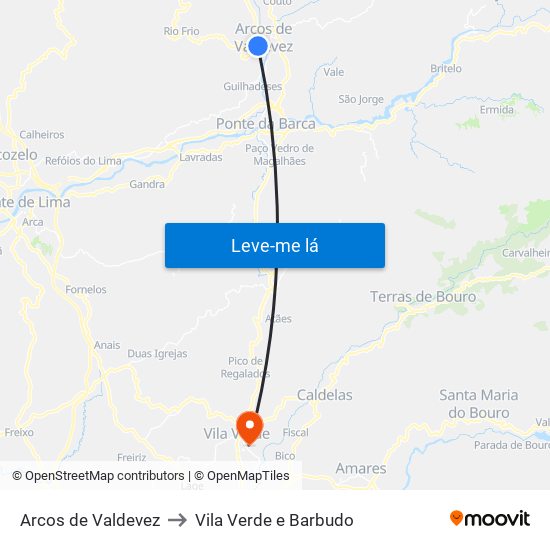 Arcos de Valdevez to Vila Verde e Barbudo map