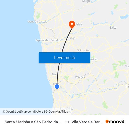 Santa Marinha e São Pedro da Afurada to Vila Verde e Barbudo map