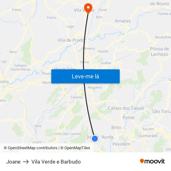 Joane to Vila Verde e Barbudo map