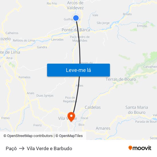 Paçô to Vila Verde e Barbudo map