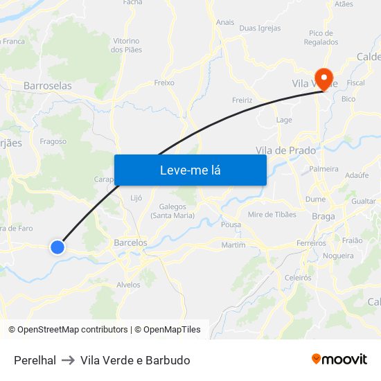 Perelhal to Vila Verde e Barbudo map